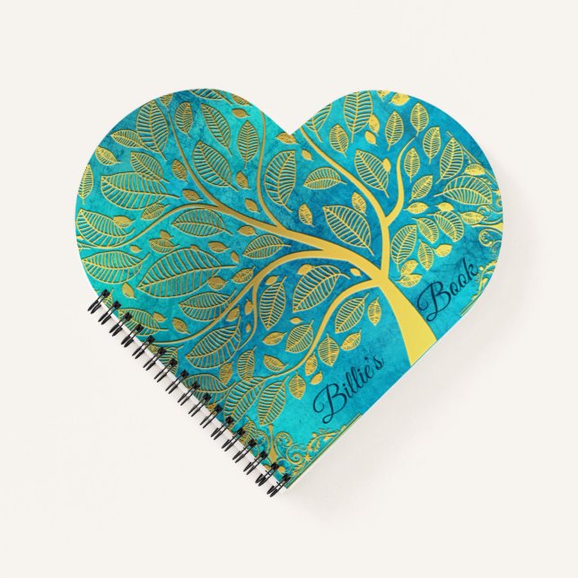 Turquoise Blue and Gold Tree  Apron Notebook (Front)