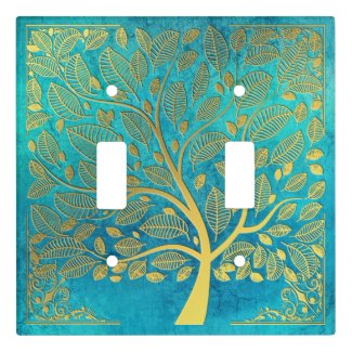 Turquoise Blue and Gold Tree Of Life  Light Switch Cover