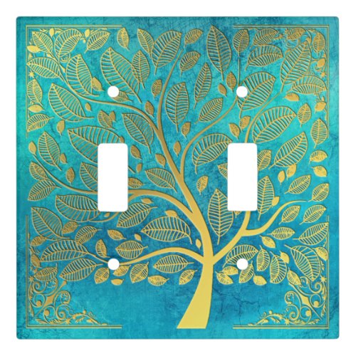 Turquoise Blue and Gold Tree Of Life  Light Switch Cover