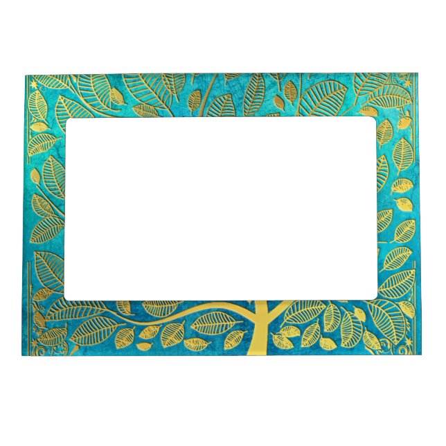 Turquoise Blue and Gold Tree Of Life Magnetic Frame (Front)