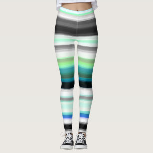 Turquoise, blue and Gray Abstract Stripes Leggings