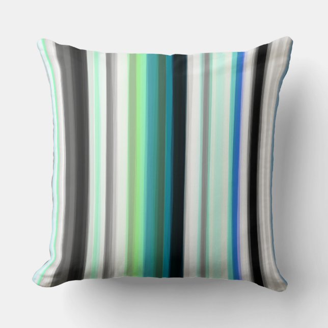 Turquoise, blue and Gray Abstract Stripes Throw Pillow (Front)