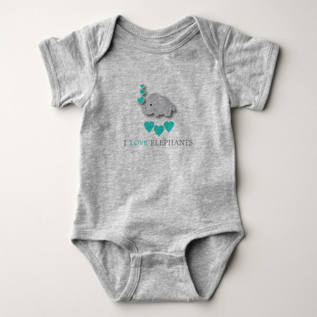 Turquoise Blue and Gray Baby Elephant Baby Bodysuit Zazzle