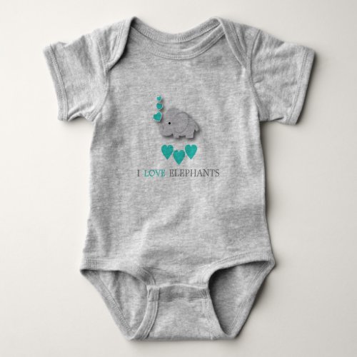 Turquoise Blue and Gray Baby Elephant Baby Bodysuit