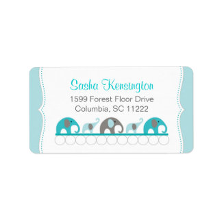 Turquoise Blue and Gray Elephants Baby Girl Shower Label