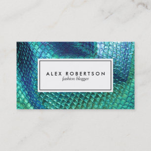 Turquoise blue and green mermaid scale fabric business card