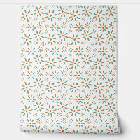 Turquoise Blue And Orange Retro Flower Pattern