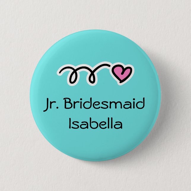 Turquoise blue and pink junior bridesmaid buttons (Front)