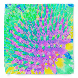 Turquoise Blue and Purple Abstract Coneflower Bandana