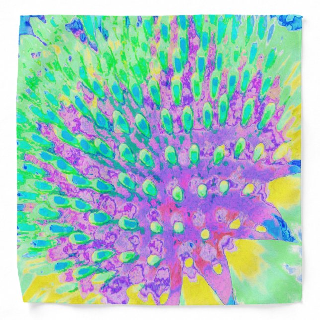 Turquoise Blue and Purple Abstract Coneflower Bandana (Front)