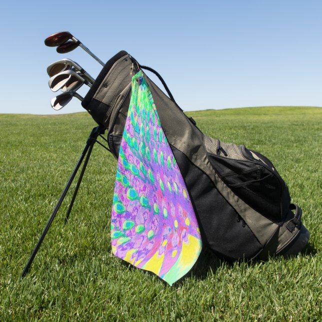 Turquoise Blue and Purple Abstract Coneflower Golf Towel (Green)