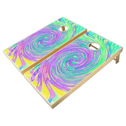 Turquoise Blue and Purple Abstract Swirl Cornhole Set