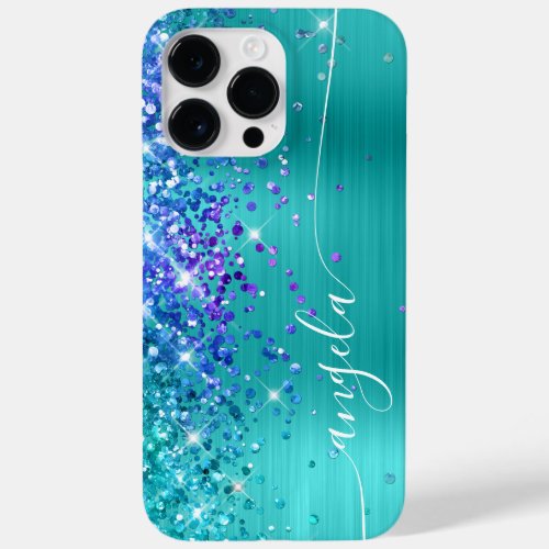 Turquoise Blue and Purple Glittery Glam Signature Case_Mate iPhone 14 Pro Max Case