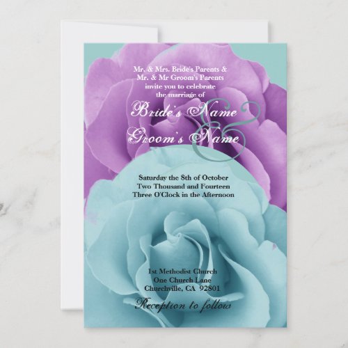 Turquoise  Blue and Purple Rose Wedding Template Personalized Invitations