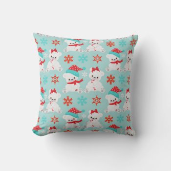 Turquoise Blue And Red Christmas Bears  Pillow by ChristmasBellsRing at Zazzle