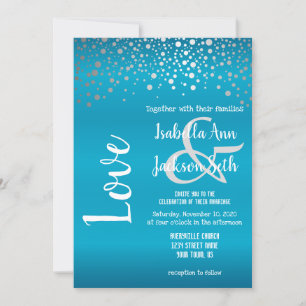 Turquoise Blue and Silver Confetti Dots Invitation