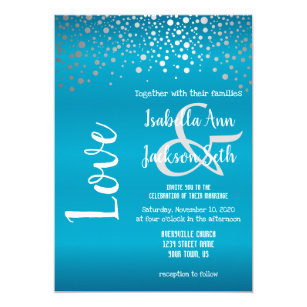 turquoise silver confetti dots invitation