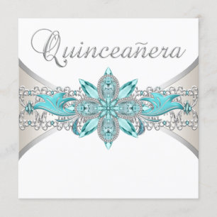 Turquoise Blue and Silver Quinceanera Invitation