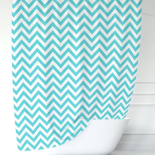 Turquoise Blue And White Chevron Shower Curtain