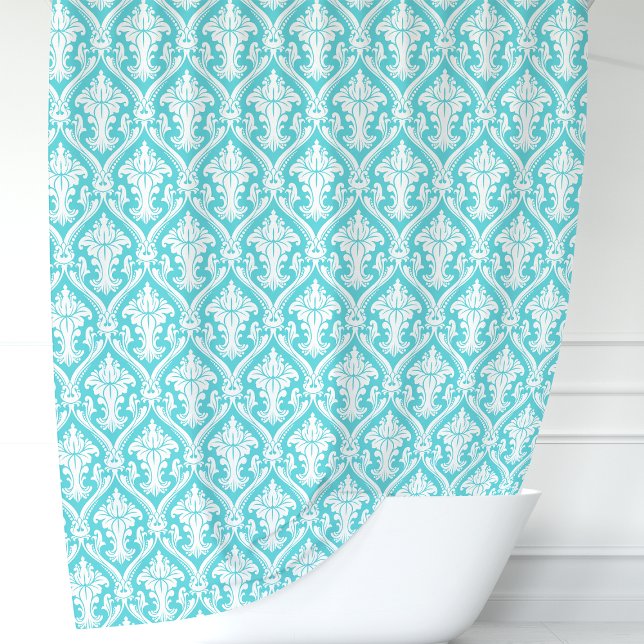 Turquoise Blue and White Damask Shower Curtain (Creator Uploaded)