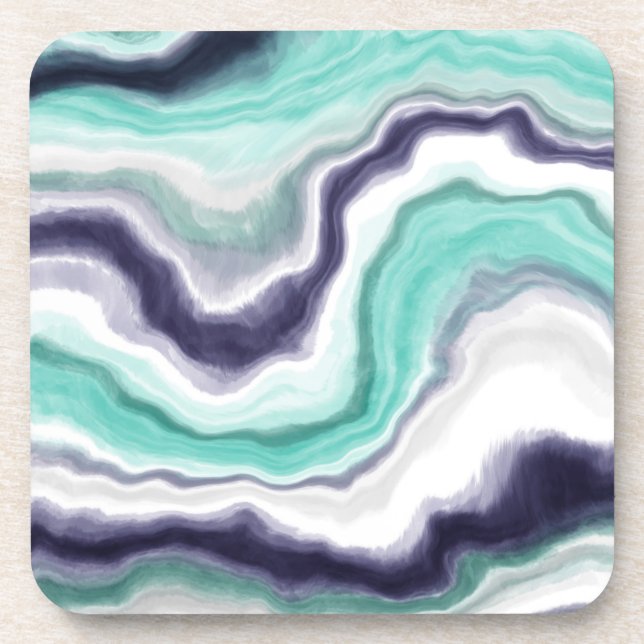 Turquoise, Blue and White Marble Swirls  Beverage Coaster (Front)