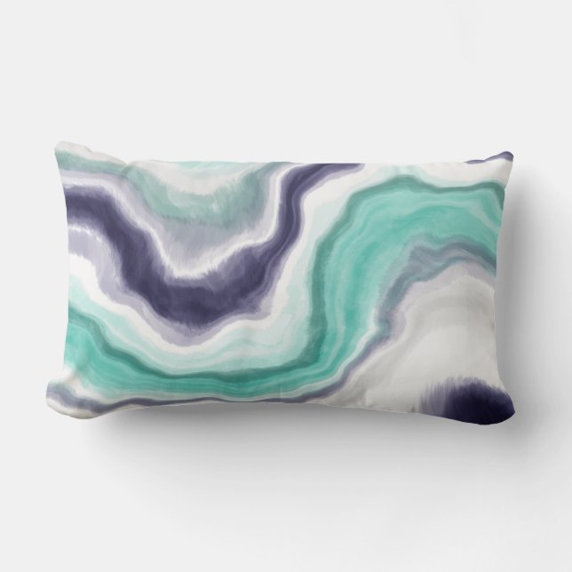Turquoise, Blue and White Marble Swirls Lumbar Pillow (Front)