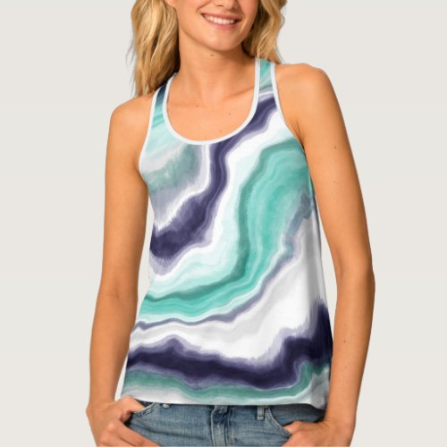 Turquoise Blue and White Marble Swirls   Tank Top