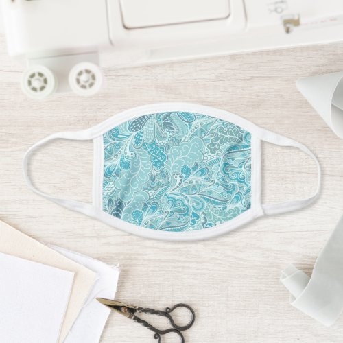 Turquoise Blue and White Paisley Face Mask