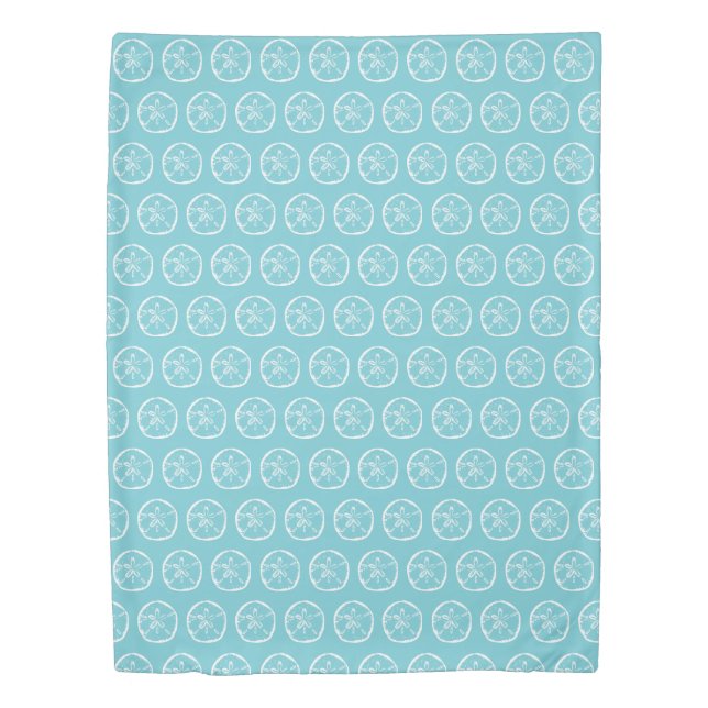 Turquoise blue and white sanddollar pattern duvet cover (Front)