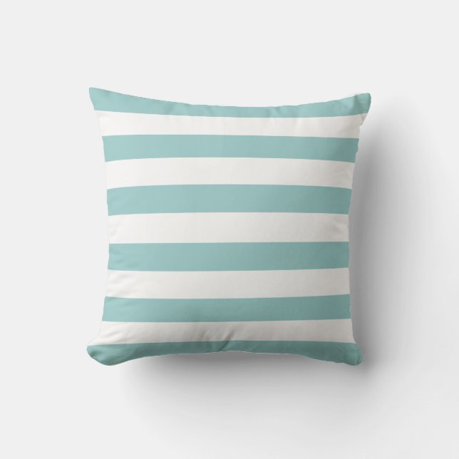 Turquoise Blue and White Stripe Pattern Throw Pillow (Front)