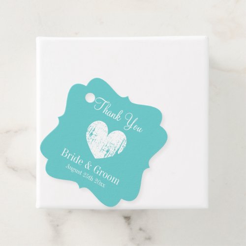 Turquoise blue and white vintage heart wedding favor tags