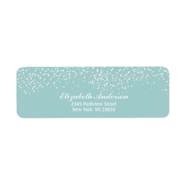 Turquoise Blue and White Wedding Confetti Pattern Label (Front)