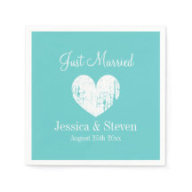 Turquoise blue and white wedding party napkins