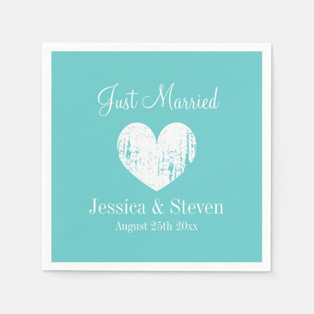 Turquoise blue and white wedding party napkins (Front)