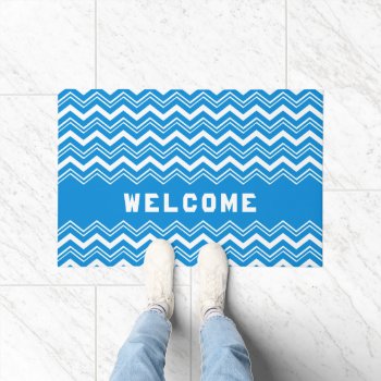 Turquoise Blue And White Zigzags Welcome Doormat by anuradesignstudio at Zazzle