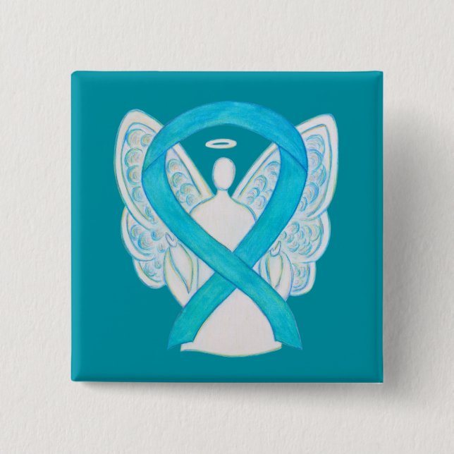 Turquoise Blue Angel Awareness Ribbon Pin (Front)