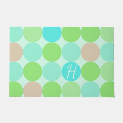 Turquoise Blue Apple Green  Light Coral Circles Doormat