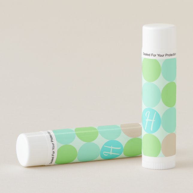 Turquoise Blue, Apple Green & Light Coral Circles Lip Balm (Front)