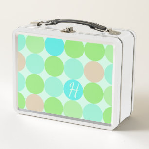Turquoise Blue, Apple Green & Light Coral Circles Metal Lunch Box