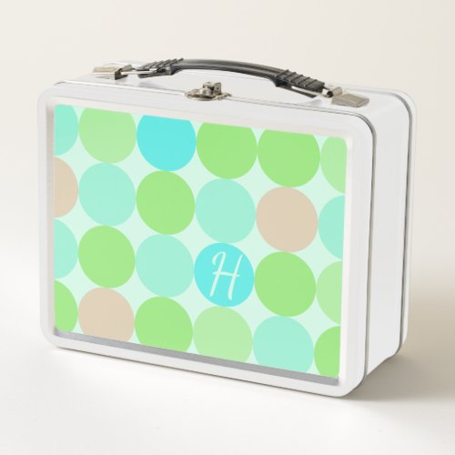 Turquoise Blue Apple Green  Light Coral Circles Metal Lunch Box