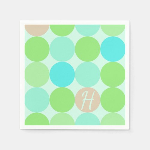Turquoise Blue Apple Green  Light Coral Circles Paper Napkins