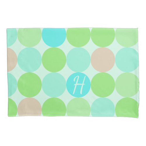 Turquoise Blue Apple Green  Light Coral Circles Pillowcase
