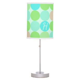 Turquoise Blue, Apple Green & Light Coral Circles Table Lamp