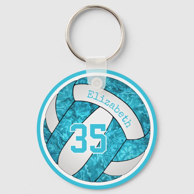 turquoise blue artsy personalized girls volleyball keychain (Front)