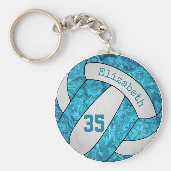 turquoise blue artsy personalized girls volleyball keychain