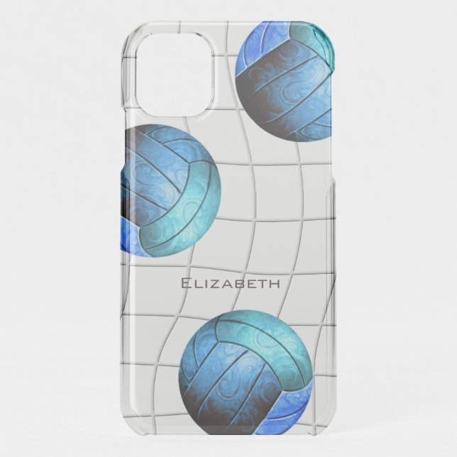 turquoise blue artsy volleyballs and net uncommon iPhone case (Back)