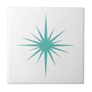 Turquoise Blue Atomic Starburst Mid-century Modern Ceramic Tile