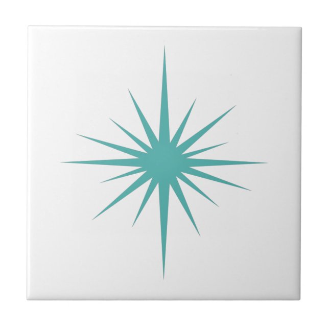 Turquoise Blue Atomic Starburst Mid-century Modern Ceramic Tile (Front)