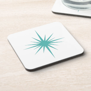 Turquoise Blue Atomic Starburst Mid-century Retro Beverage Coaster