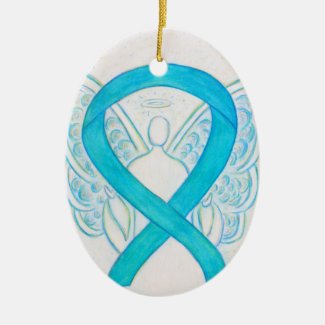 Turquoise Blue Awareness Ribbon Angel Ornament